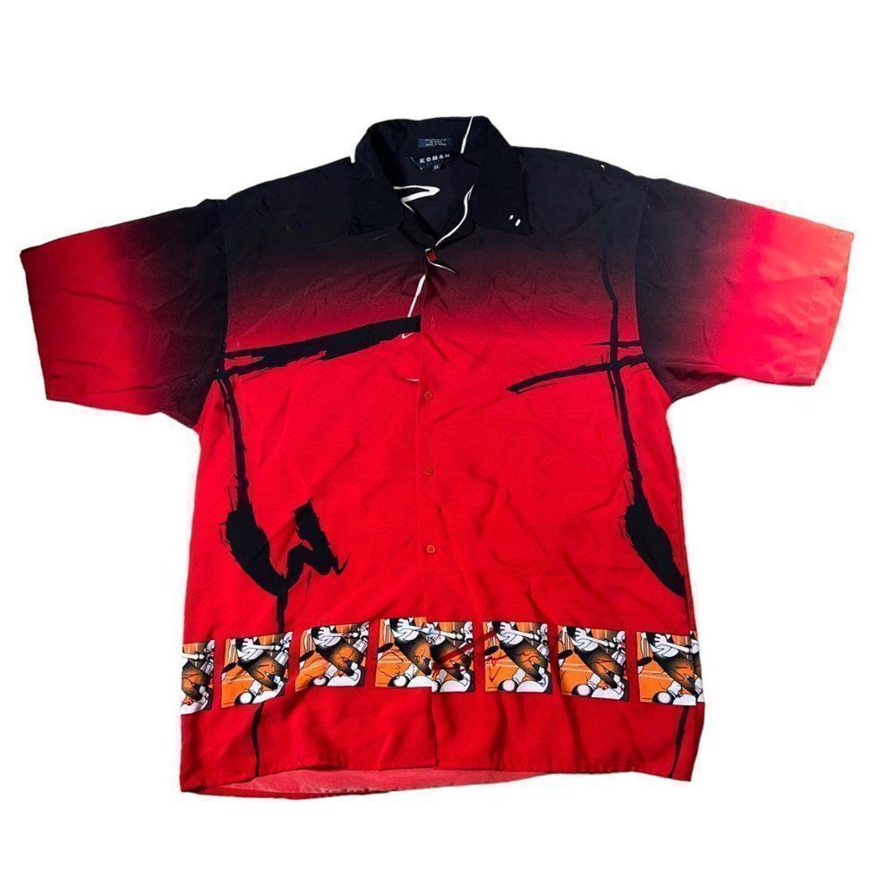 Koman SportβVintage Y2K Anime Theme Button Down Red / Blackβ Men'sβXL